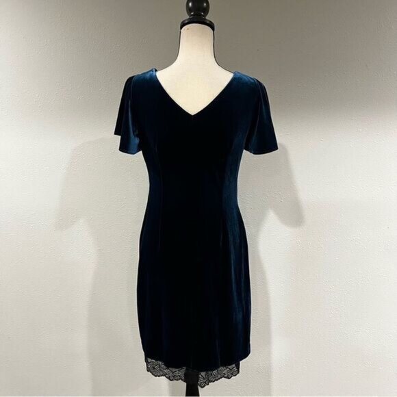 WHBM teal velvet embroidered floral dress - Picture 11 of 13